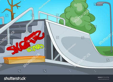 Skate Park Drawing, Skatepark Design, Mini Ramp, Skate Ramp, Lego Land, Cartoon Background, Drawing Inspo, Skate Park, Cartoon Characters