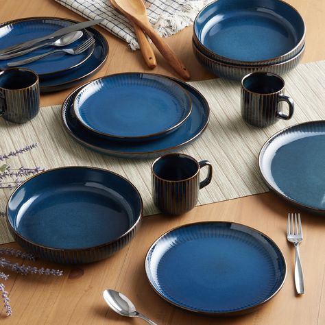 Blue Reactive Glaze Ribbed Dinnerware Collection - World Market Glazed Ribs, Domestic Goddess, Reactive Glaze, Print Coupons, Garage House, Dining Kitchen, Salad Plate, Stoneware Mugs, World Market