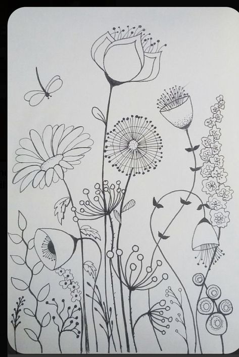 Botanical Doodles, Ako Kresliť, Botanical Line Drawing, Doodle Art Flowers, Pola Sulam, Canvas Painting Ideas, White Prints, Doodle Art Designs, 자수 디자인