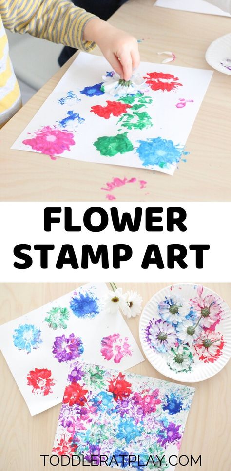 Flower Stamp Art - Toddler at Play Flower Art Activities For Toddlers, Painting With Fake Flowers, Flower Art Activities For Preschool, Spring Art Infants, Spring Activities For Infants, Infant Spring Crafts, Spring Activities For Babies, Spring Art For Infants, Flowers Crafts For Toddlers