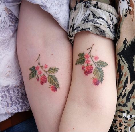 Matching Fruit Tattoos, Raspberry Tattoo, Tatto Designs, Group Tattoos, Matching Tats, Fruit Tattoo, Branch Tattoo, Wing Tattoo Designs, Wing Tattoo