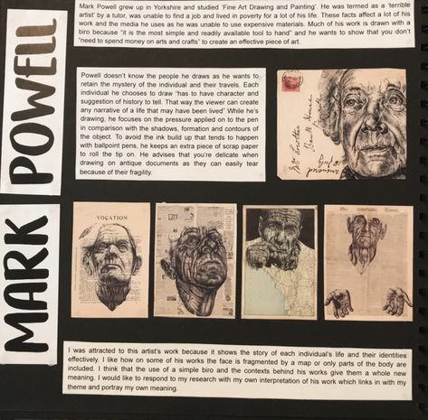 Mark Powell artist research Gcse Art Artist Research Page Mark Powell, Mark Powell Research Page, Mark Powell Artist Research Gcse, Mark Powell Gcse Sketchbook Ideas, Mark Powell Artist Research Page, Mark Powell Artist Research, Gsce Artist Research Page, Music Sketchbook, Artist Research Page Gcse