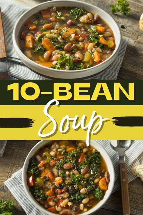 This hearty 10-bean soup recipe is guaranteed to satisfy! It also has veggies, turkey, ham, and garlic for an inviting aroma and flavor. 10 Bean Soup Recipe, 10 Bean Soup, Bean Soups, Recipes With Kidney Beans, Creamy Broccoli Salad, Chipotle Black Beans, Turkey Ham, Kidney Bean, Bean Soup Recipes