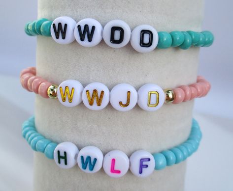 "W.W.J.D / H.W.L.F Custom Bracelet, What Would Jesus Do, Christian Bracelet, HWLF He Would Love First, Christian Jewelry, A meaningful gift 💎About Bracelets ⭐ These bracelets has made %100 Handmade ⭐ These Bracelets are made by Healty materials ⭐ Bracelets are made with elastic bracelet string cord and long lasting beads.They are also very delicate, so be gentle when putting them on and taking them off.  ⭐ Remove your bracelets to sleep, sweat, swim, or shower  ⭐ Hand lotion is particularly har Diy Christian Jewelry, What Would Jesus Do Bracelet, Christian Bracelet Ideas, Bible Verse Bracelet, What Would Jesus Do, Rubber Band Crafts, Christian Bracelets, Christian Crafts, Diy Bracelets Patterns