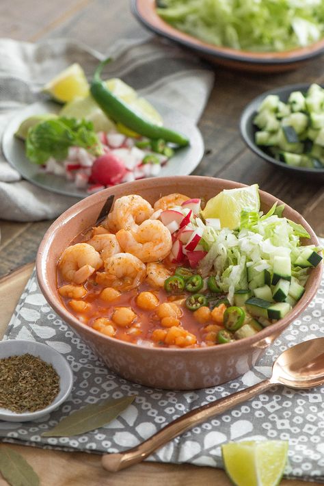 Shrimp Posole Recipe, Shrimp Posole, Mexican Soup Recipes Pozole, Easy Posole, Spicy Shrimp Soup Mexican, Spicy Broth, Brazilian Shrimp And Fish Stew (moqueca), Dominican Recipes, Posole Recipe