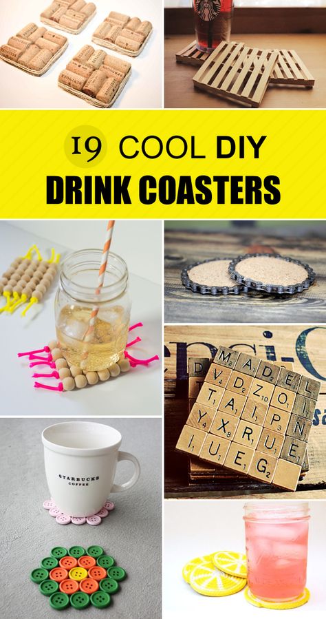 19 Cool DIY Drink Coasters Coasters Diy, Coaster Crafts, Cool Coasters, Diy Drinks, Christmas Coasters, Diy Coasters, Coaster Furniture, Cork Coasters, Diy Table