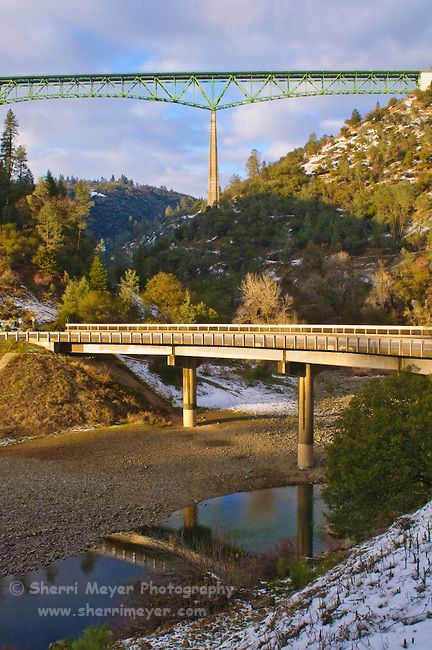 The Foresthill Bridge surrounded by a rare, low snowfall, Auburn, California.                                                                                                                                                                                 More Auburn California, Nevada Mountains, California Photos, Sierra Nevada Mountains, California Gold, Love Sick, California Dreamin', Writing Prompt, Location Photography