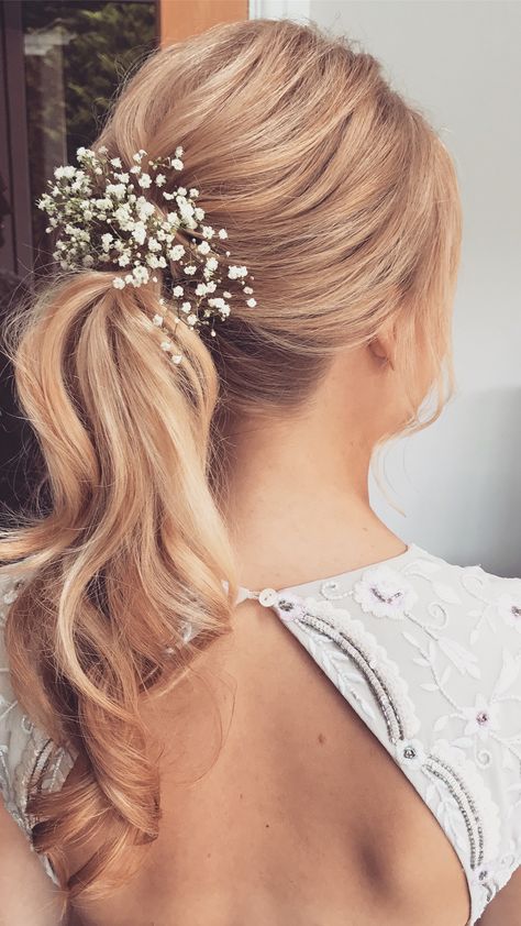 Bridesmaid Hair Up, Gypsophila Hair, Bridesmaid Hair Inspo, Cute Ponytail, Gypsophila Wedding, Damas Dresses, Bridesmaids Hair, A Pony, Wedding Hair Down