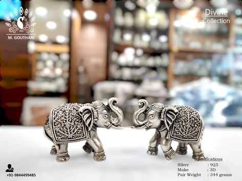 Handcrafted Antique 3D Make 925 Silver Elephant pair :) Silver Articles, Pooja Items, Silver Pooja Items, Silver Elephant, Silver Elephants, 925 Silver, Elephant, Silver, Quick Saves