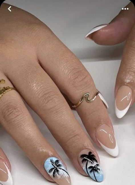 Nail Inspo For Beach, Summer Nails Vacation The Beach, Almond Beach Nails Ideas, Beach Nails Vacation Almond, Nail Ideas For Summer Almond, Summer Beach Nail Designs Hawaii, Island Nail Ideas, Cuba Nails Designs, Goa Nails Design