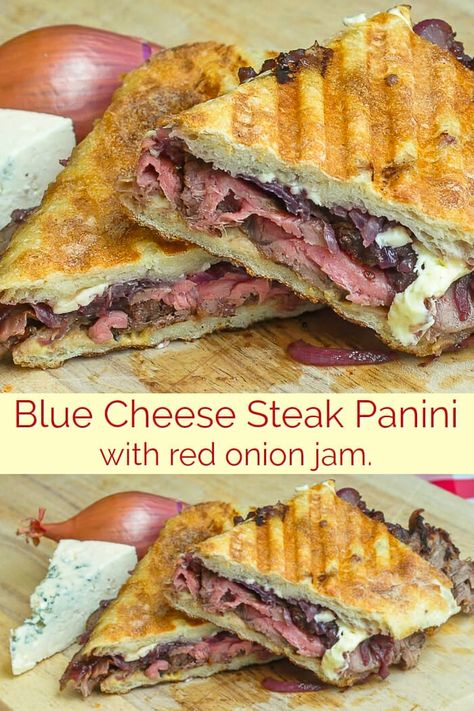 Steak Panini, Blue Cheese Steak, Leftover Steak Recipes, Red Onion Jam, Steak With Blue Cheese, Cheese Panini, Grill Steak, Leftover Steak, Making Cheese