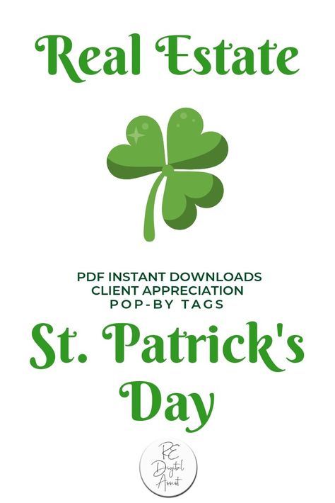 Stay top of mind with your sphere this March with your St. Patrick's Day pop-by gifts and client appreciation tags. Show your appreciation to your real estate business clients and referrers with these quick & easy instant download PDFs. #realestate #Marketing #printable #popby #REdigitalassist St Patrick's Day Printables, Pop Bys Real Estate, Real Estate Client Gifts, Show Low Arizona, Digital Assistant, Real Estate Closing Gifts, Real Estate Shirts, Real Estate Gifts, Customer Gifts