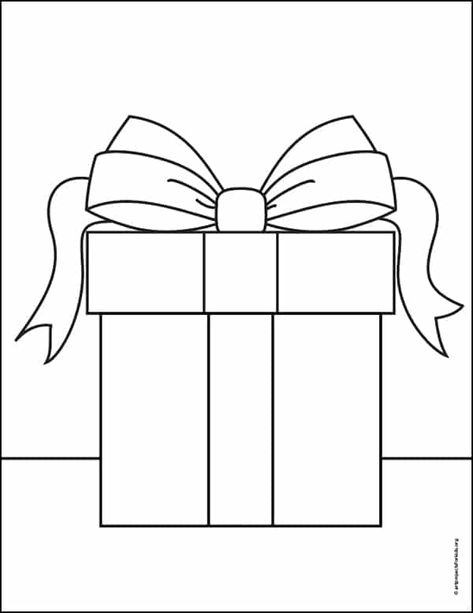 Christmas Present Template, Christmas Present Drawing, Christmas Gift Drawing, Christmas Present Coloring Pages, Present Drawing, Easy Christmas Drawings, Gift Drawing, Flower Paper, Easy Coloring Pages