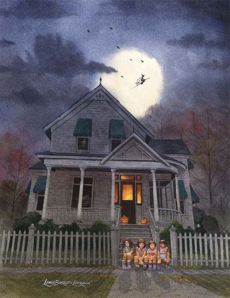 These guys can't wait to get into their Halloween mischief in this sweet and spooky watercolor Haunted House Painting, Spooky Watercolor, Happy Halloween Witches, Creepy Houses, Halloween Folk Art, Haunted House Props, Spooky House, Silhouette Painting, Halloween Artwork