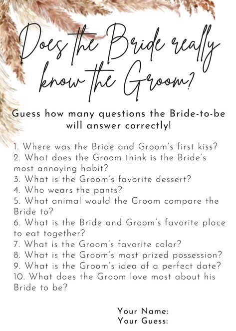 Does The Bride Know The Groom, Does The Groom Know The Bride, Does The Groom Really Know The Bride, How Well Do You Know The Groom, Questions About The Groom, How Well Does The Bride Know The Groom, What Would The Groom Say Game, What Did The Groom Say Game, Bridal Shower Game Groom Quiz