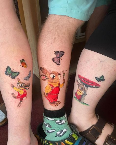 Shiloh Rose | Three bunnies in various stages from different pages of Richard Scarry’s ‘I am a Bunny’. From left to right: Healed 2 years with a touchup,... | Instagram Richard Scarry Tattoo, I Am A Bunny, Three Bunnies, Richard Scarry, Witching Hour, A Bunny, Tatting, Tattoos, Instagram