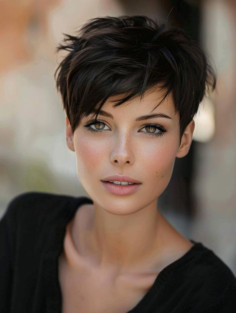 Chic Pixie Haircuts for Thick Hair - Stylish and Manageable Looks Thick Hair Long Pixie, Pixie Cute Hairstyles, Short Hairstyles For Thick Coarse Hair, Long Pixie Hairstyles For Thick Hair, Short Pixie Dark Hair, Hair Medium Cut, Classic Pixie Haircut Thick Hair, Jennifer Lawrence Pixie Haircut, Edgy Pixie Cuts Thick Hair