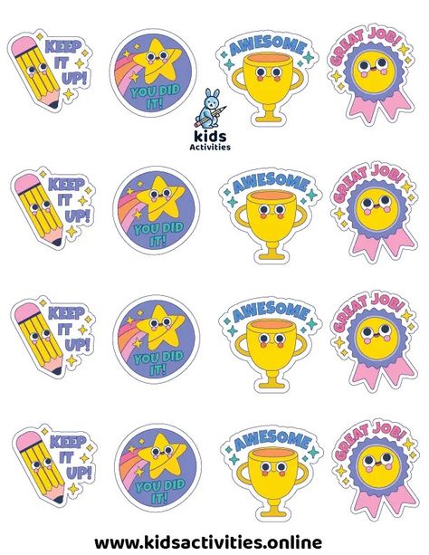 Good Job Sticker, Unicorn Pictures To Color, Stickers For Students, Stickers For School, Alphabet Worksheets Kindergarten, Reward Chart Kids, Printable Cute, Kids Rewards, Free Printable Stickers