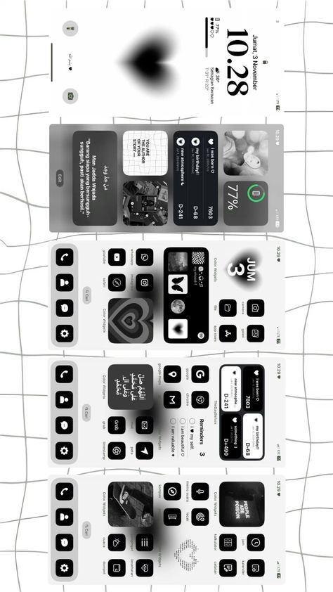 Music Theme Iphone Layout, Black And White Home Screen Aesthetic, Phone Themes White And Black, Black And White Home Screen Wallpaper, Black Phone Layout Aesthetic, White Aesthetic Homescreen Layout, Black And White Aesthetic Phone Layout, Black And White Ios 16 Home Screen, Phone Layout Ideas Black And White