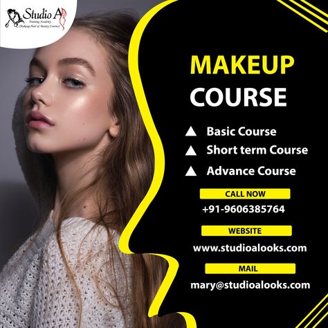 Salon Academy Poster, Hair Course Poster, Beauty Academy Design, Makeup Course Poster, Makeup Class Poster Design, Eye Makeup Glam, Make Up Course, Types Of Hair Styles, Makeup Marketing