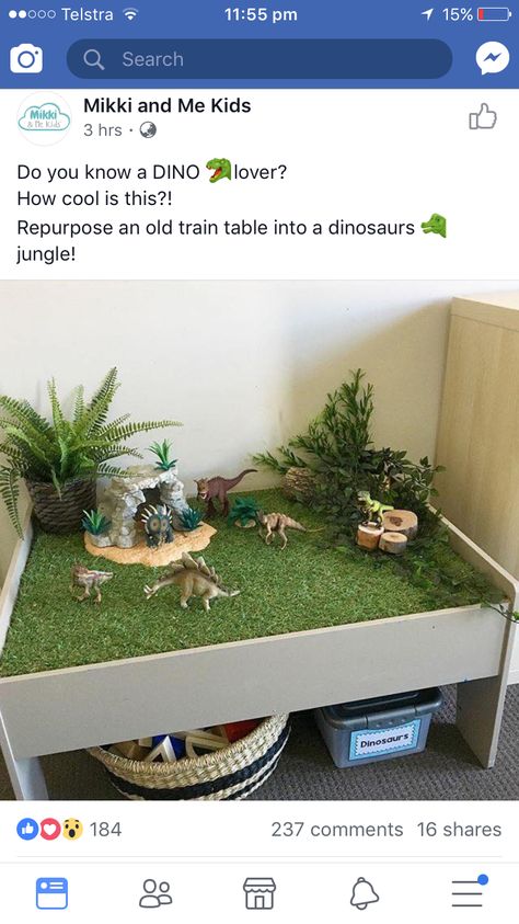 Dinosaur Table - Kmart Train Table Hack Train Table Hack, Dinosaur Kitchen, Dinosaur Table, Kmart Hacks, Dinosaur Bedroom, Dinosaur Room, Train Table, Bamboo Table, Small World Play