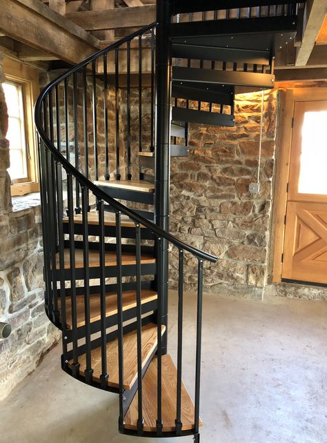 Metal Spiral Staircase Photo Gallery | The Iron Shop Spiral Stairs Round Stairs, Spiral Stairs Design, Stairs Lighting, Rustic Stairs, Staircase Outdoor, Tiny House Stairs, Hardwood Stairs, Loft Stairs, Stairs Architecture