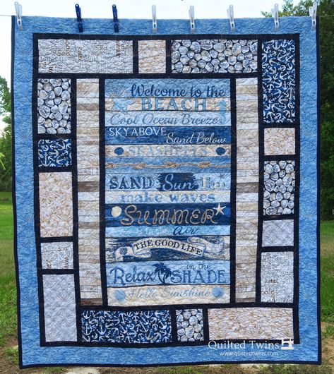 Coastal Quilt Patterns, Beach Theme Quilt, Beach Themed Quilts, Dade City Florida, Quilting Fabric Online, Coastal Quilts, Ocean Quilt, Beach Quilt, Fabric Panel Quilts