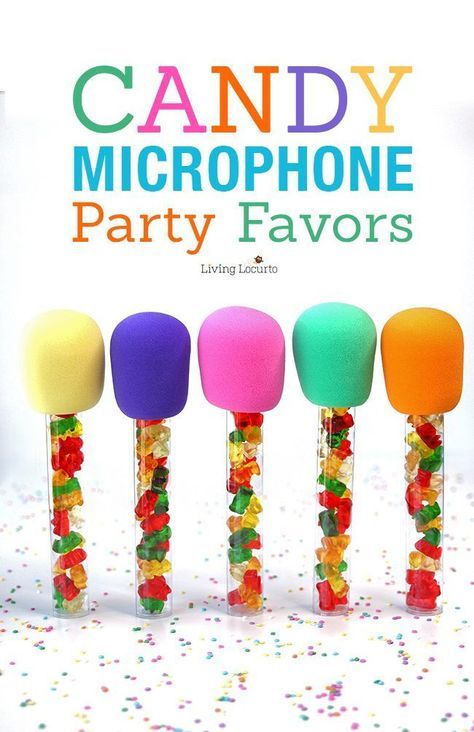 How to make Candy Microphone Party Favors! Easy DIY fun food craft for a birthday, gift or any celebration! Filled with gummy bears these treats make kids sing with delight! Kidz Bop Birthday Party Ideas, Decorate Microphone, Disco Party Favors For Kids, Kids Bop Birthday Party, Kids Karaoke Party Ideas, Kidz Bop Birthday Party, Orange Vbs, Sing Party, Musical Birthday Party