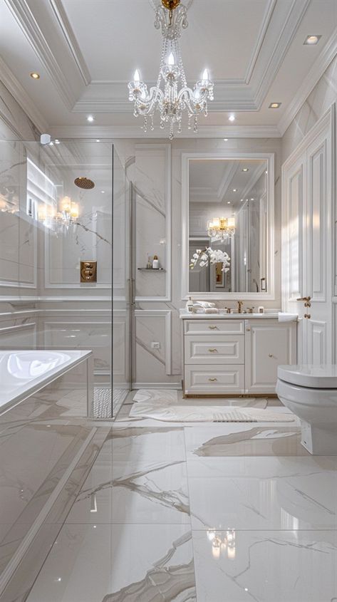 53+ Elegant Master Bathroom Ideas - DecorWithEva Amazing Bathrooms Master Baths, High Ceiling Bathroom, High End Bathroom, Classy Bathroom, Luxury Master Bathrooms, Dark Bathrooms, White Bathroom Designs, Sophisticated Bathroom, Wall Panels Bedroom