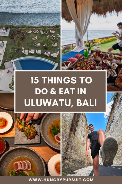 Uluwatu is one of our favorite destinations in Bali. Our 15 Things To Do & Eat in Uluwatu travel guide will help guide you to plan your dream trip to Bali. This comprehensive guide will share what to know before you explore Uluwatu and the best sights and places to visit. Whether you seek Bali's unique aesthetic, local eats, or top attractions, our guide has you covered. Find detailed itineraries, travel aesthetics, and travel tips; travel photography, dream travel, beaches, bali indonesia. Travel Aesthetics, Travel Bali, Uluwatu Bali, Bali Vacation, Bali Travel Guide, Ocean Vibes, Island Vibes, Best Beaches, Most Beautiful Beaches