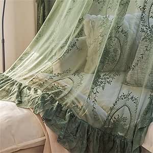 NewWPKIRA Retro French Princess Style Floral Embroidery Sheer Lace Curtain with Ruffle for Bedroom Living Room Rod Pocket Top 2 Panels (Green,W39 x L70 inch - 2 Panels) French Princess, Lace Curtain, Tulle Curtains, Short Curtains, Vintage Curtains, Inspire Me Home Decor, French Floral, Lace Curtains, Window Drapes