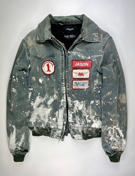 Carhartt Reworked Jacket, Vintage Outerwear With Patches In Medium Wash, Retro Denim Jacket With Patches For Streetwear, Vintage Mechanic Jacket, Mechanics Jacket, Workwear Jacket, Concept Clothing, Fashion Attire, Biker Jacket