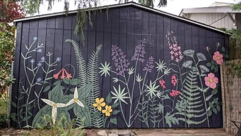 Trumpet Honeysuckle, Shed Mural, Wildflower Mural, Wood Fern, Garden Mural, California Native Plants, Flower Mural, Fence Art, Butcher Block Countertops