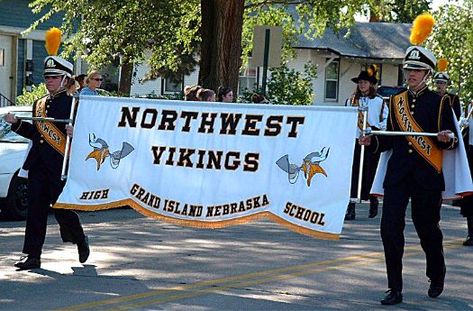 Parade Banner Ideas, Basket Themes, Band Banner, Parade Banner, Band Banners, Grand Island Nebraska, Parade Ideas, Gold Coat, Cheerleading Gifts