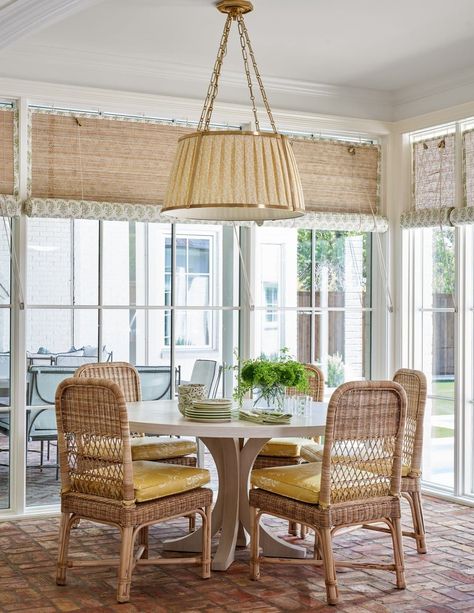 Jenkins Interiors, Photography Breakfast, Brick Floors, Breakfast Rooms, Breakfast Nooks, Round Of Applause, Screen Porch, Kitchen Tables, Built In Bench