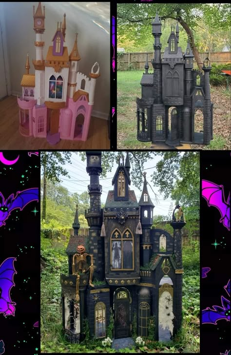 Diy Haunted House Cardboard, Haunted House Halloween Decor, House Halloween Decor, Diy Halloween Village, Halloween Haunted House Diy, Halloween Dollhouse, Miniature Witch, Dollhouse Halloween, Haunted Doll