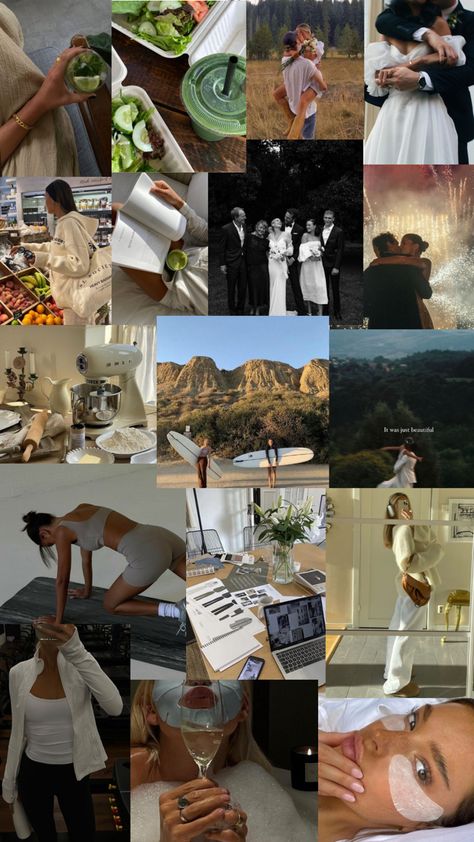 A vision board and mood board of new year goals, manifestations and inspiration. Healthy lifestyle, active with romantic wedding Vison Boards Couple, Vision Board Inspo Relationship, Mood Board Inspiration Life Goals, Healthy Relationship Asethic, 2024 Vision Board Wedding, Couple Healthy Lifestyle, Engaged Vision Board, Wedding Manifestation Board, Healthy Relationship Vision Board Pictures