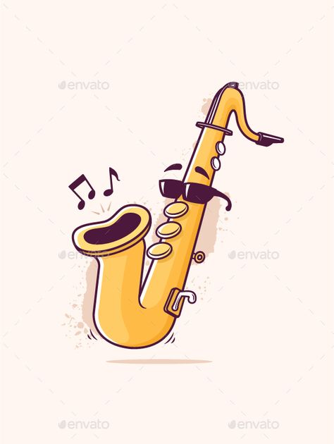 Smooth Jazz Jazz Cartoon, Jazz Band Drawing, Saxophone Graphic Design, Jazz Band Illustration, Saxophone Painting Jazz Art, Smooth Jazz, Vintage Character, Retro Illustration, Cartoon Illustration