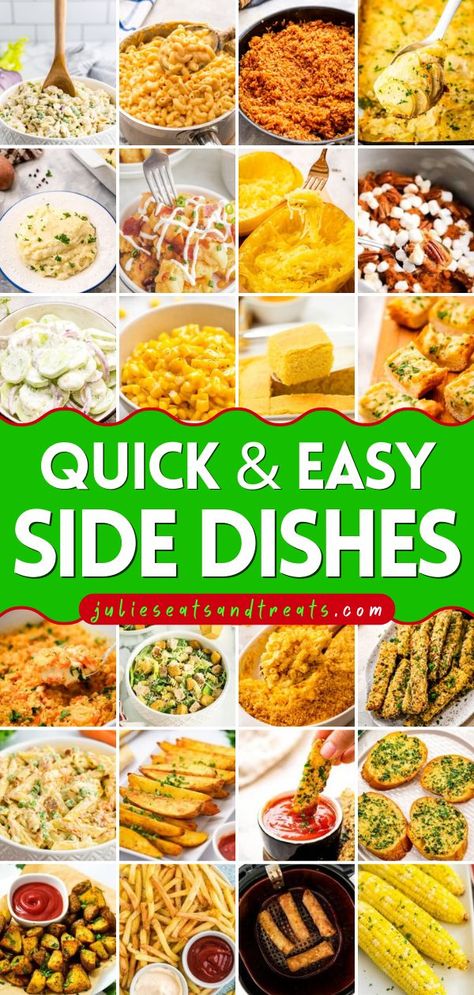 These Quick and Easy Side Dishes are the best holiday recipes for your Christmas dinner ideas! These family-friendly dishes are a must-try! You can also find some of the best Thanksgiving side dishes here. Save this pin! Sides For Casserole Dishes, Easy Sides With Chicken, Side Dish Ideas For Dinner Easy, Easy Side Dishes For Christmas Party, Quick And Easy Dinner Sides, Cheap Dinner Sides, Family Sides For Dinner, Yummy Side Dishes For Dinner, Cheap Sides For Dinner