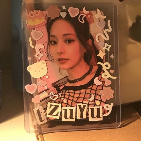 twice tzuyu photocard with a decorated toploader Decorated Toploader, Photocard Deco, Pc Decoration, Pc Ideas, Toploader Deco, Twice Tzuyu, My Phone, Binders, Photo Card