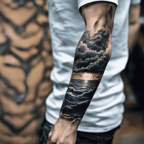 Men Tattoo Ideas Medium, Cloud Tattoo Design, Small Wave Tattoo, Nature Tattoo, Omerta Tattoo, Tattoo Inspiration Men, Famous Tattoos, Forearm Sleeve Tattoos, Cloud Tattoo