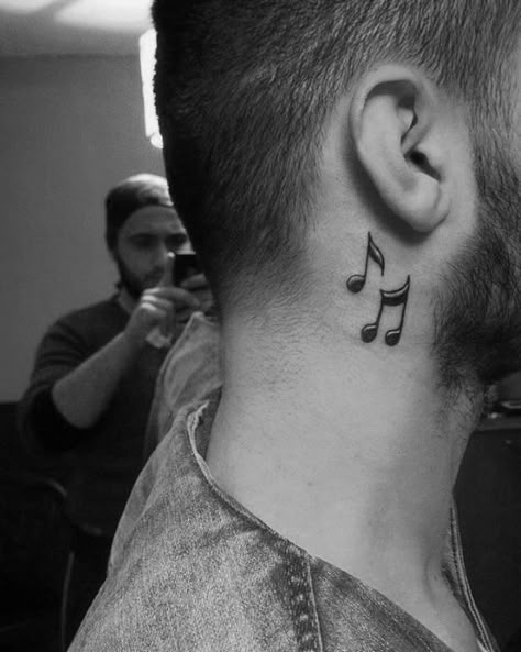 Top 43 Simple Music Tattoos for Men [2020 Inspiration Guide] Music Tattoos For Guys, Simple Neck Tattoos, Music Symbol Tattoo, Small Music Tattoos, Men Guide, Best Neck Tattoos, Small Neck Tattoos, Music Notes Tattoo, See Tattoo