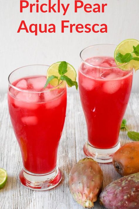 Prickly Pear Aqua Fresca Prickly Pear Drink Recipes, Aqua Fresca Recipes Mexican Drinks, Peach Agua Fresca, Aqua Frescas, Aqua Fresca Recipes, Prickly Pear Recipes, Fresca Drinks, Pear Drinks, Rosemary Crackers