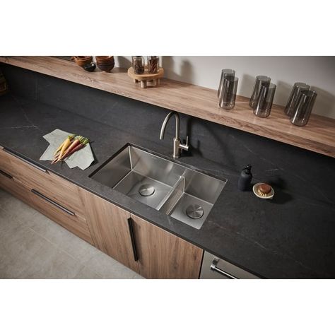 Ruvati 28-inch Low-Divide Undermount Tight Radius 60/40 Double Bowl 16 Gauge Stainless Steel Kitchen Sink - RVH7255 - On Sale - Bed Bath & Beyond - 21130247 Cookie Sheets, Double Bowl Kitchen Sink, Single Bowl Sink, Double Bowl Sink, Steel Kitchen Sink, Sink Design, Undermount Kitchen Sinks, Bowl Sink, Stainless Steel Kitchen Sink