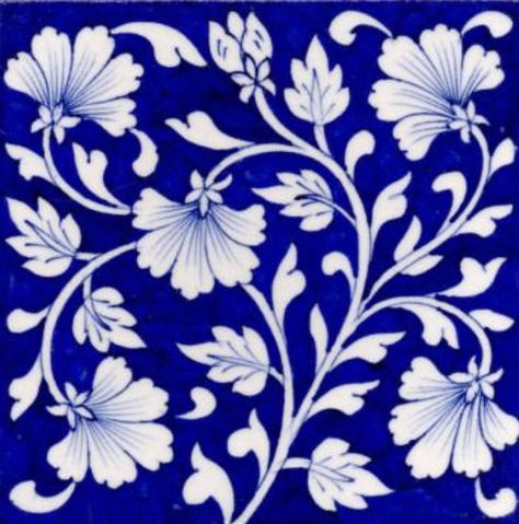 Jaipur Blue Pottery Design, Jaipur Tiles, Blue Pottery Designs Pattern, Blue Pottery Jaipur, Drawing Pottery, Blue Pottery Designs, Floral Design Painting, Floral Design Drawing, Painted Tiles