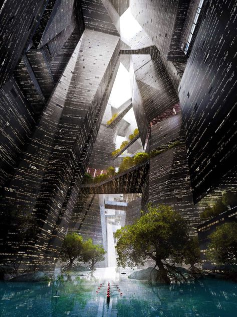 Vertical City, Futuristic Building, Futuristic Interior, Cyberpunk City, Futuristic City, Future City, Futuristic Design, Urban Life, City Design