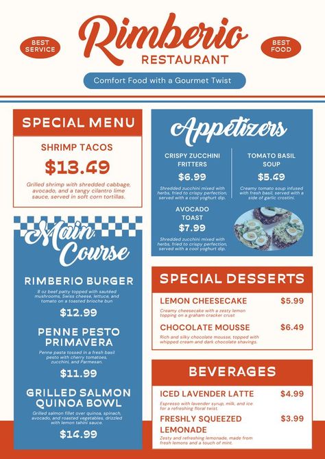 Seafood Menu Design, Fish And Chips Menu, Diner Design, Yoghurt Dip, Diner Menu, Zucchini Tomato, Seafood Menu, Restaurant Menu Template, Shrimp Appetizers