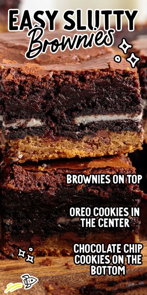 Easy Sluttier Brownies, Brownies For Party, Brownie Cookie Dessert, Brownies With Oreos Inside, Blonde Brownies With Chocolate Chips, Slurry Brownies, Sluttier Brownies, Brownies With Oreos, Loaded Brownies