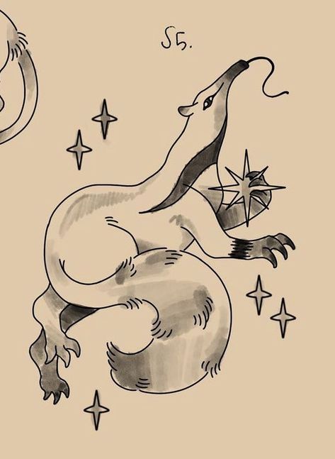 Ant Eater Tattoo, Anteater Fursona, Anteater Tattoo, Anteater Illustration, Anteater Drawing, Anteater Art, Ant Eater, Folk Illustration, Becoming A Tattoo Artist