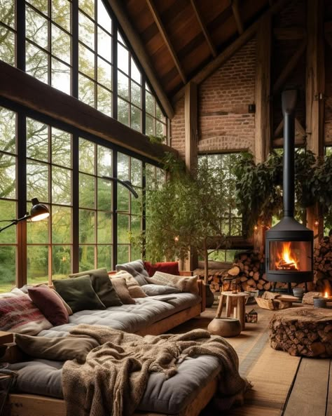 Cabin Interior Design Ideas, Cozy Cabin Living Room, Rustic Cabin Interior, Cabin Interior Design, Log Cabin Interior, Cabin Living Room, Cabin Aesthetic, Log Cabin Designs, Rain Sounds